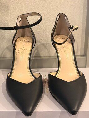 NEW | Jessica Simpson Black Faux Leather Pointed Toe Stiletto Buckle Pump 8.5M